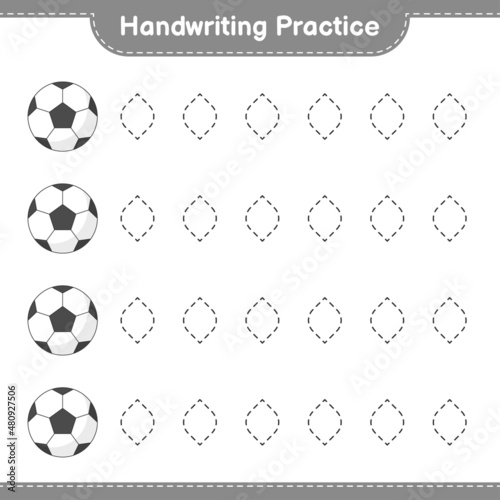 Handwriting practice. Tracing lines of Soccer Ball. Educational children game  printable worksheet  vector illustration