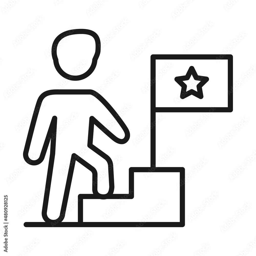 Line art black and white man achieving the goal Line art black and white man achieving the goal