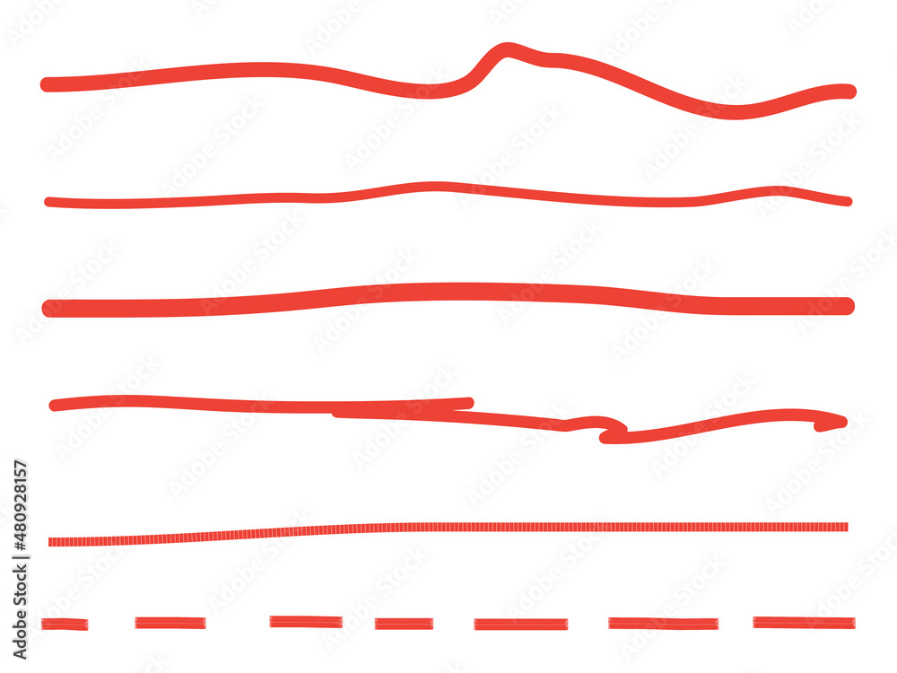 Red lines hand drawn vector set isolated on white background. Collection of doodle lines, hand drawn template. Red marker and grunge brush stroke lines, vector illustration Red lines hand drawn vector set isolated on white background. Collection of doodle lines, hand drawn template. Red marker and grunge brush stroke lines, vector illustration