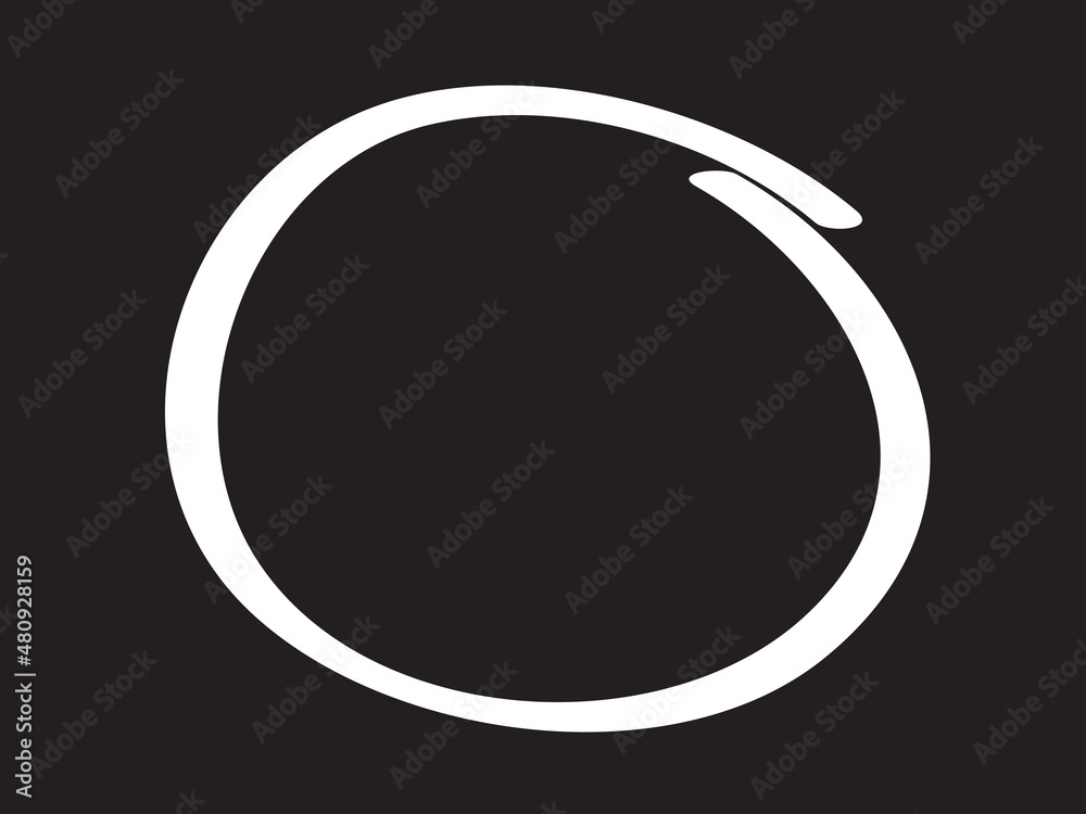 White circle pen draw. Highlight hand drawn circle isolated on black background. Handwritten white circle. For marker pen, pencil, logo and text check. Vector illustration White circle pen draw. Highlight hand drawn circle isolated on black background. Handwritten white circle. For marker pen, pencil, logo and text check. Vector illustration