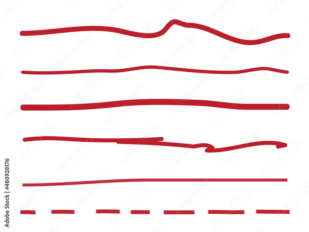 Red lines hand drawn vector set isolated on white background. Collection of doodle lines, hand drawn template. Red marker and grunge brush stroke lines, vector illustration Red lines hand drawn vector set isolated on white background. Collection of doodle lines, hand drawn template. Red marker and grunge brush stroke lines, vector illustration