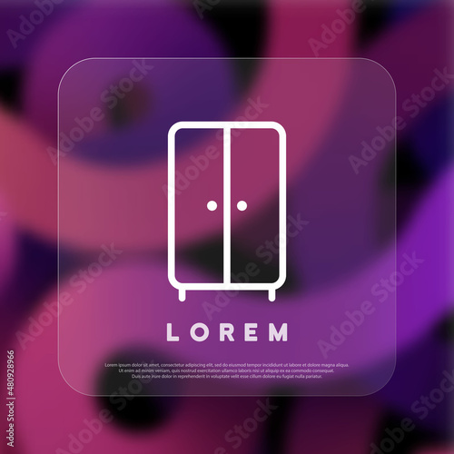 Wardrobe icon. Closet icon. Dressing room organization. Glassmorphism style. Vector line icon for Business and Advertising