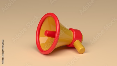 shiny red and yellow megaphone on a pastel background, 3d illustration