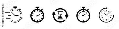 Stopwatch icon set. Timer icon. Chronomoter icon. Counter time. Vector line icon for Business and Advertising
