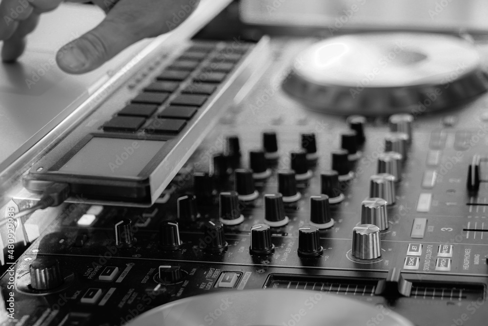 DJ equipment. a DJ mixer. details. DJ equipment. a DJ mixer. details.