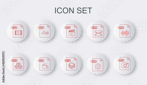 Set line RAW file document, 3DS, MOV, DLL, MP4, OTF, and PSD icon. Vector