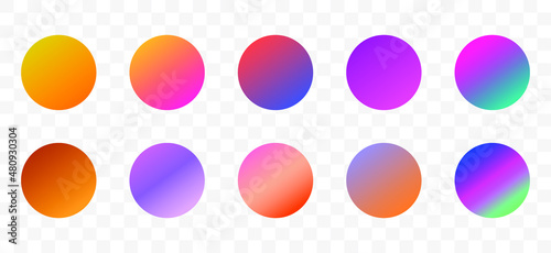 Set of round Vector Gradient. Multicolor Sphere. Modern abstract background texture. Template for design. Isolated objects
