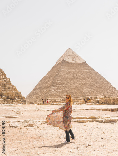 Tourist in Egypt, Giza, concept of vacation and travel to Africa