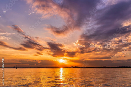 Sunset at Tokyo bay in winter