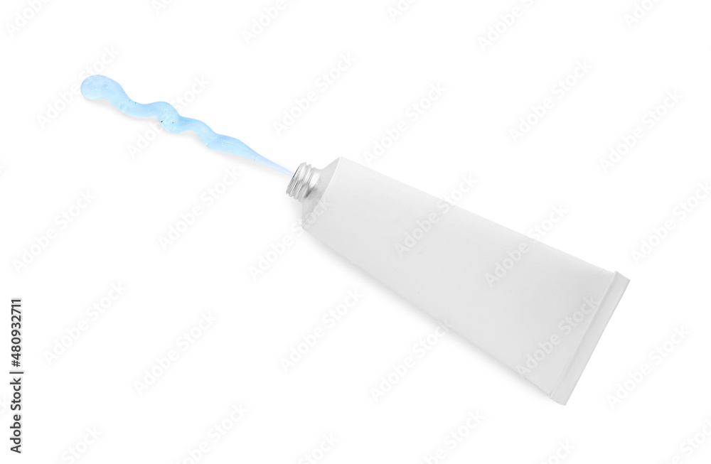 Open tube with ointment on white background, top view Open tube with ointment on white background, top view