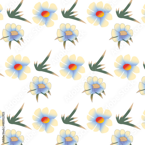 A pattern of abstract colors with yellow-blue petals for design.3d