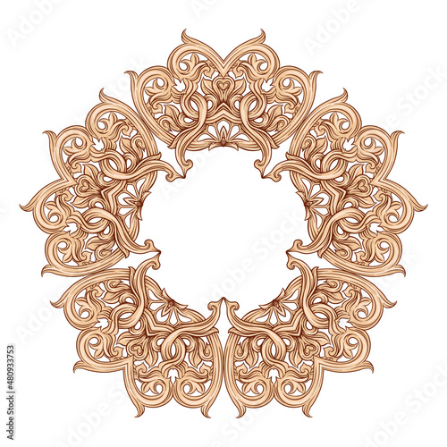 Interlacing circular abstract ornament in the medieval, romanesque style. Mandala. Element for design.