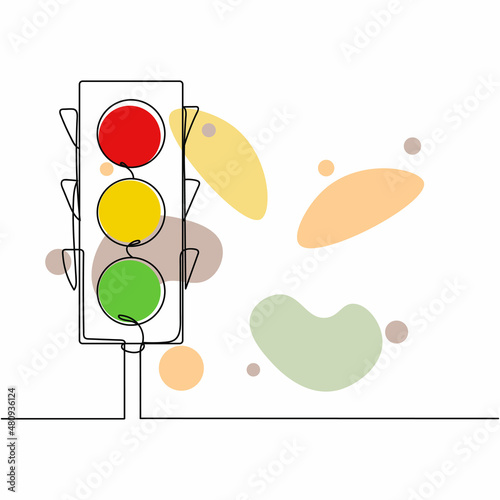 Continuous one simple single abstract line drawing of traffic lights icon in silhouette on a white background.