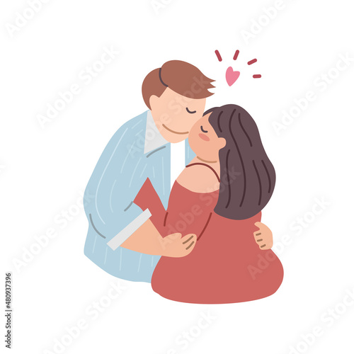 Plus Size, overweight Couple in love, hand draw cartoon flat vector illustration for valentine's day concept.