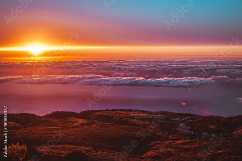Sunset on Roque de los Muchachos Observatory on La Palma Island (Canary Islands)