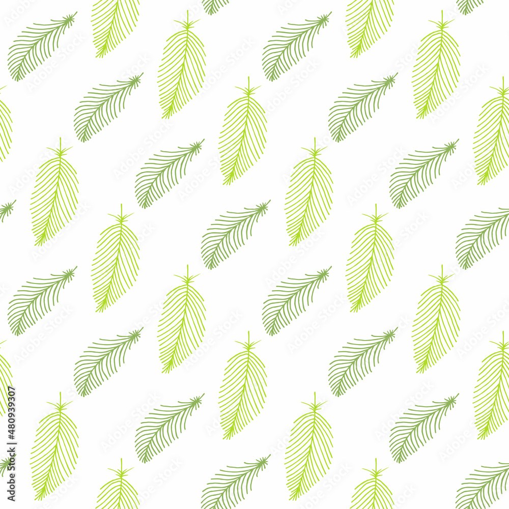 Seamless pattern with green feathers on white background. Vector image. Seamless pattern with green feathers on white background. Vector image.