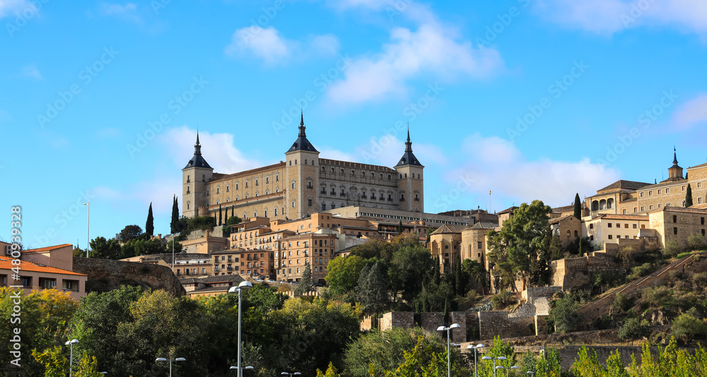Beautiful place with blue sky in Toledo, Spain old town city skyline.