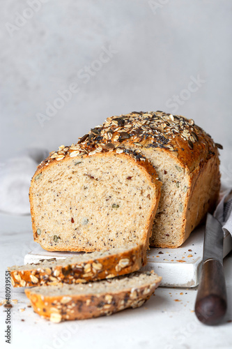 homemade fresh whole wheat bread with seeds