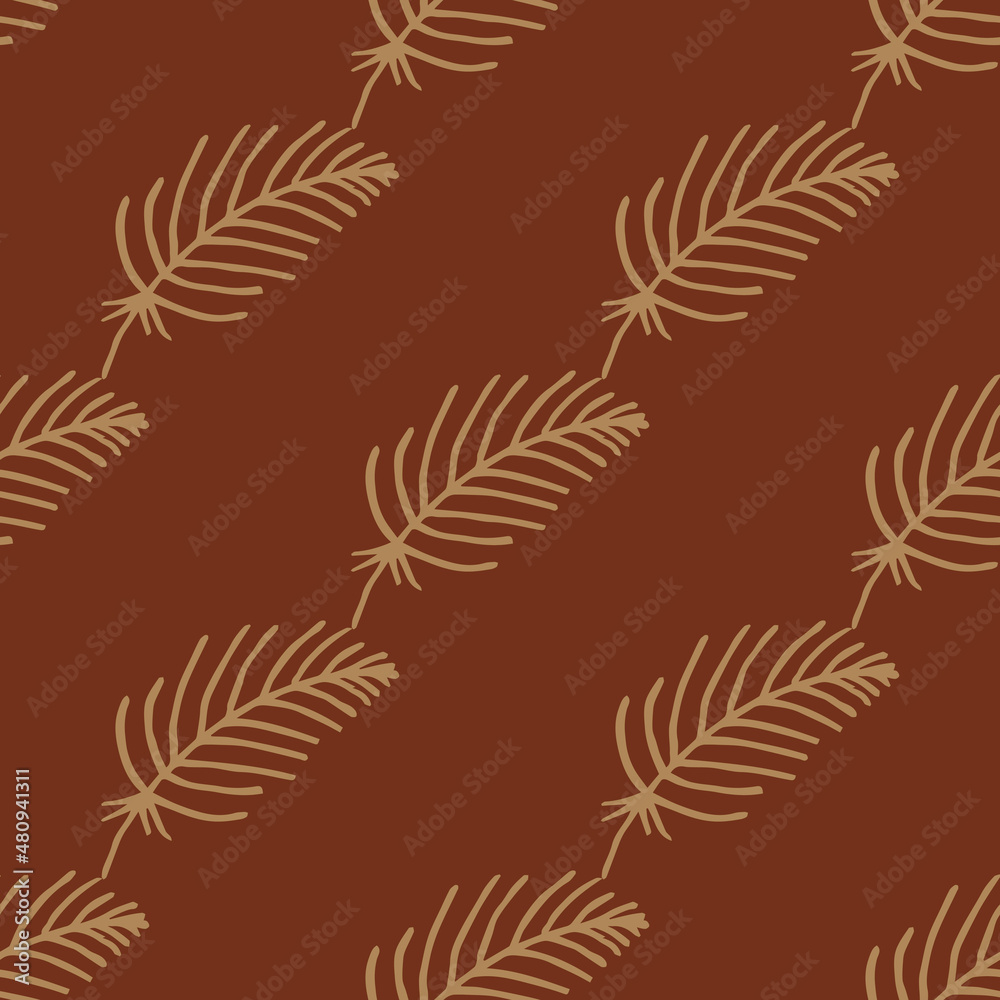 Obraz premium Seamless pattern with beige feathers on brown background. Vector image.