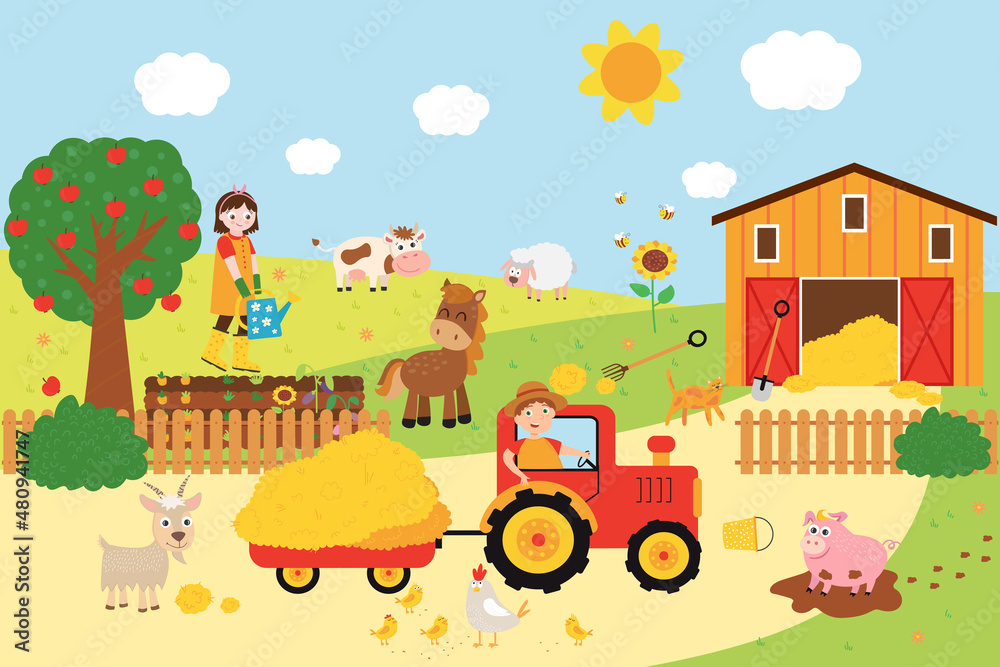 A fun farm. Farming and animals. Agriculture A fun farm. Farming and animals. Agriculture