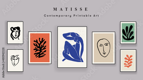 Matisse Abstract Art Set, Aesthetic Modern Art, Boho Decor, Minimalist Art, Illustration, Vector, Poster, Postcard. Collection for decoration. Vector all isolated. Set of abstract trendy creative art. photo