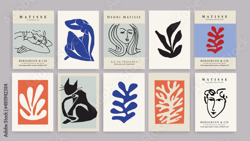 Matisse Abstract Art Set, Aesthetic Modern Art, Boho Decor, Minimalist Art, Illustration, Vector, Poster, Postcard. Collection for decoration. Vector all isolated. Set of abstract trendy creative art.