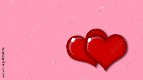 Illustration with two red hearts on an empty pink background, symbolizing love