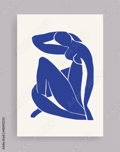 Matisse Abstract Art Set, Blue Nude, Blue Woman print, Minimalist Art, Illustration, Vector, Poster, Postcard. Collection for decoration. Vector all isolated. Set of abstract trendy creative art.
