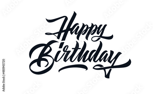 Vector illustration: Handwritten modern brush lettering of Happy Birthday on white background. Typography design. Greetings card.