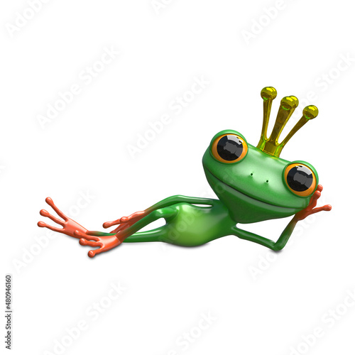 3D Illustration Princess Frog Lying