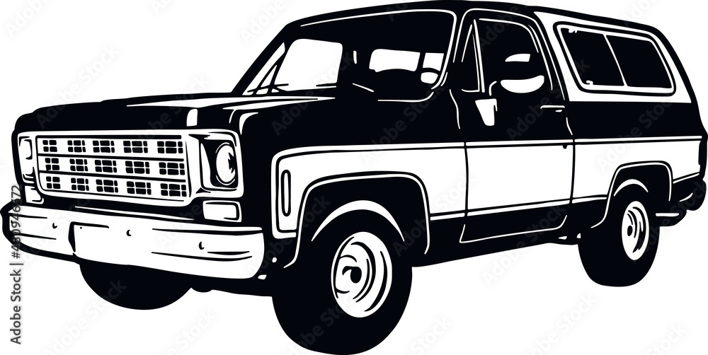 Classic Truck 70s, Muscle car, Classic car, Stencil, Silhouette, Vector