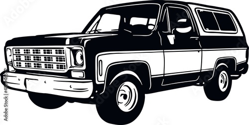 Classic Truck 70s, Muscle car, Classic car, Stencil, Silhouette, Vector Clip Art - Truck 4x4 Off Road - Off-road car for tshirt and emblem