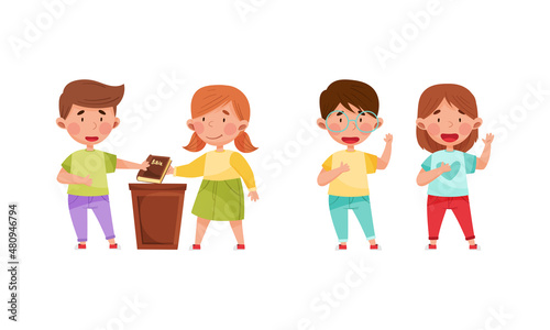 Honest and fair children set. Kids swearing to be honest cartoon vector illustration