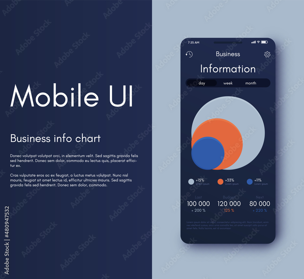 Fototapeta premium Vector graphics infographics with mobile phone. Template for creating mobile applications, workflow layout, diagram, banner, web design, business reports