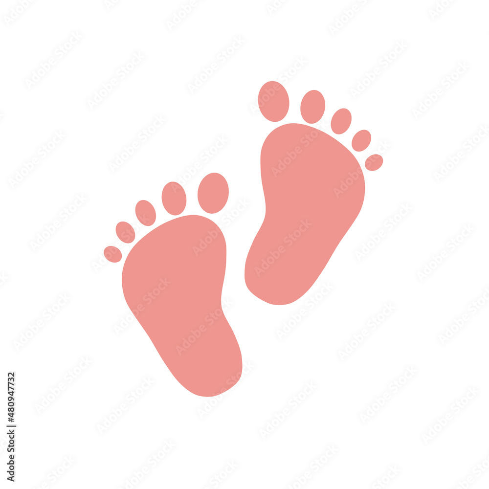 Bare footprints, pink icon. Simple flat design. Isolated on white background vector illustration. Bare footprints, pink icon. Simple flat design. Isolated on white background vector illustration.