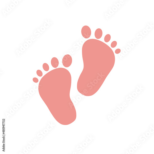 Bare footprints, pink icon. Simple flat design. Isolated on white background vector illustration.