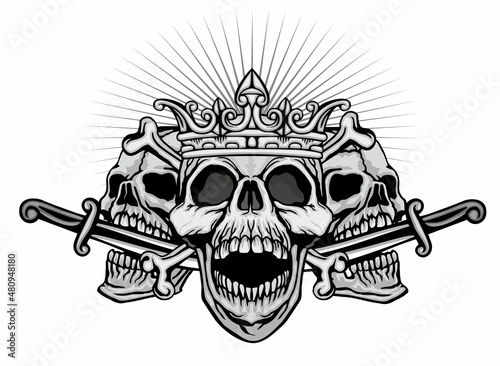 Gothic sign with skull and knife, grunge vintage design t shirts