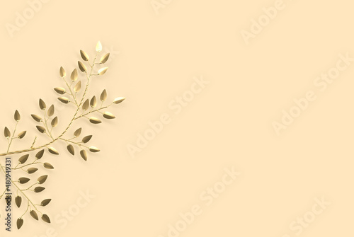 elegant gold patterned branches and leaves on a warm backdrop creative and simple 3d render.
