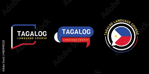 Learning Tagalog Language Class Logo. language exchange program, forum, and international communication sign. With Philippines Flag. Premium and luxury vector template