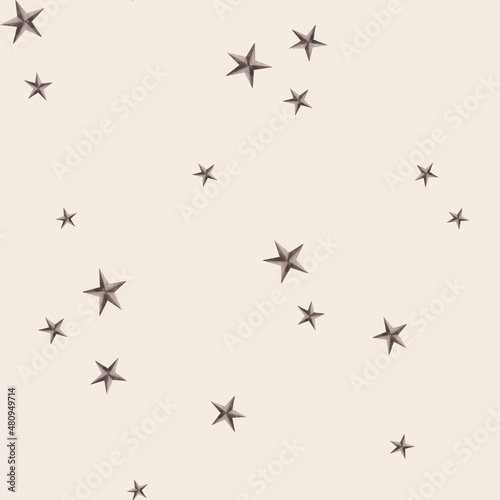 Simple seamless pattern with star. Watercolor print on light background. 