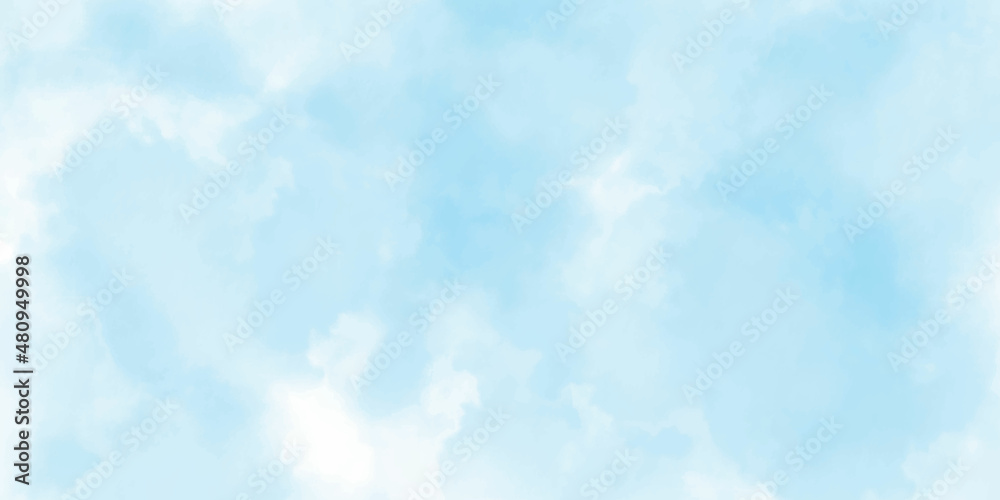 Hand painted blue sky and clouds, abstract watercolor background, vector illustration