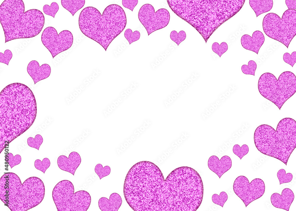 Love border with pink heart isolated on white