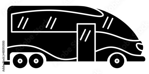 Motorhome, recreational vehicle, camping trailer, family camper. Excursion for tourists, travelers. A bus with big windows. Vector icon, glyph, silhouette, isolated