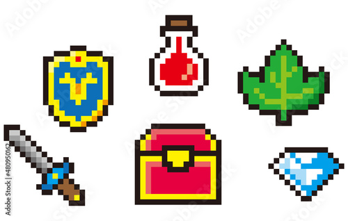 RPG風ドット絵　宝箱とアイテム