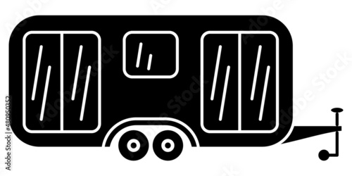Motorhome, recreational vehicle, camping trailer, family camper. Design with large glass windows. Vector icon, glyph, silhouette, isolated