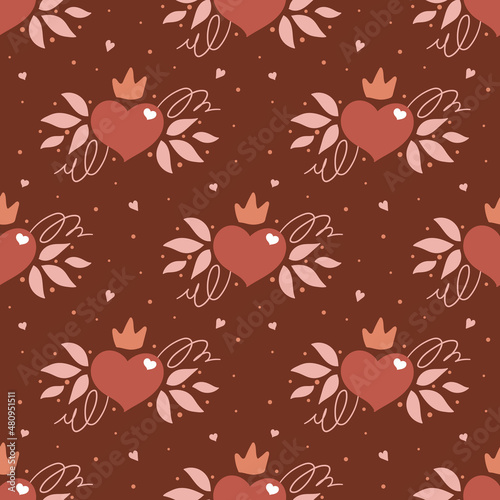 Seamless Valentine's Day pattern. Hearts, romance, love. Boho style.