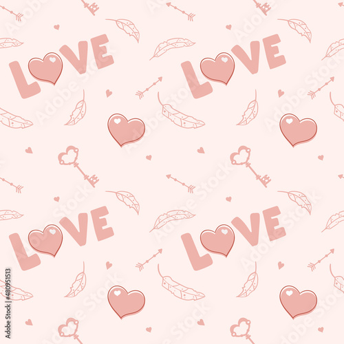 Seamless Valentine's Day pattern. Hearts, romance, love. Boho style.