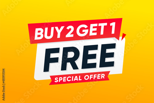 Buy two get one free offer, Banner vector design 