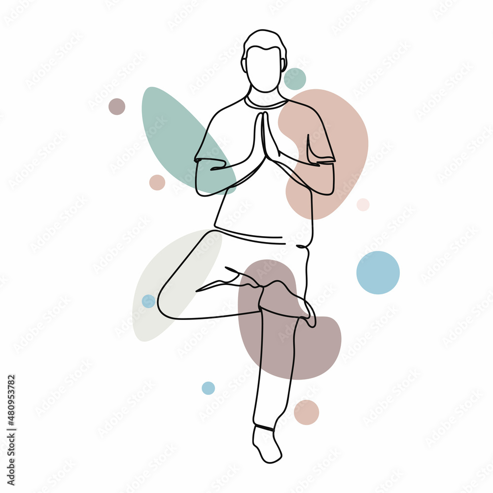 Continuous one simple single abstract line drawing of woman in man practicing yoga icon in silhouette on a white background. Linear stylized. Continuous one simple single abstract line drawing of woman in man practicing yoga icon in silhouette on a white background. Linear stylized.