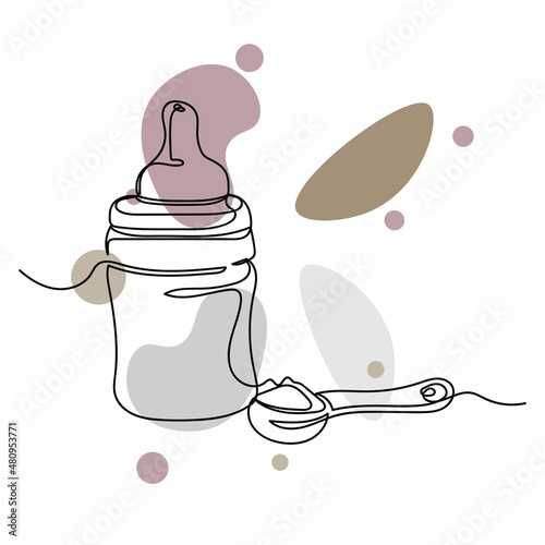 Continuous one simple single abstract line drawing of milk formula dairy free icon in silhouette on a white background. Linear stylized.